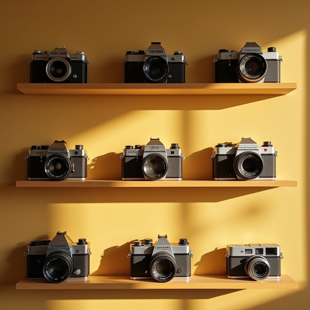 Kolekcja zabytkowych aparatów fotograficznych na wystawie